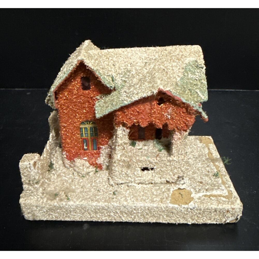 Putz House Japan Christmas Cardboard Glitter House Vintage Decor Building Japan
